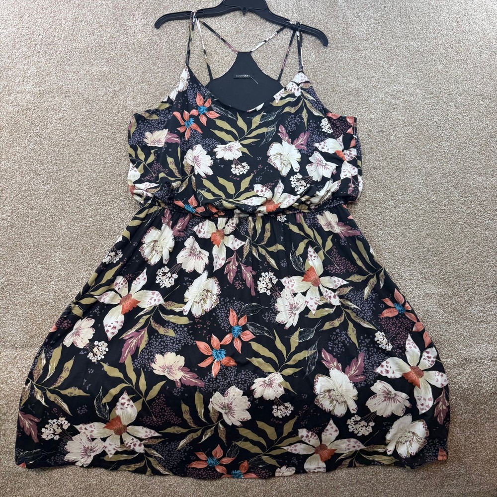 Paper Moon Womens 3X Black Floral Racerback Midi Dress XXXL Spaghetti Strap
